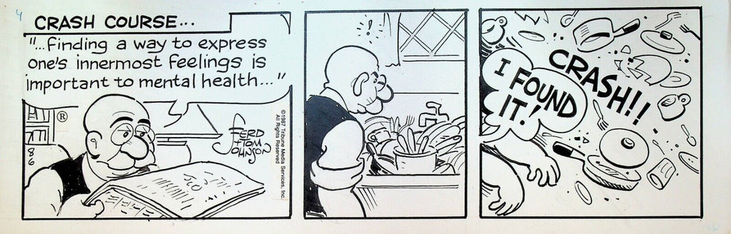 Moon Mullins Original Comic Strip Art Ferd & Tom Johnson August 6 1987 Dishes