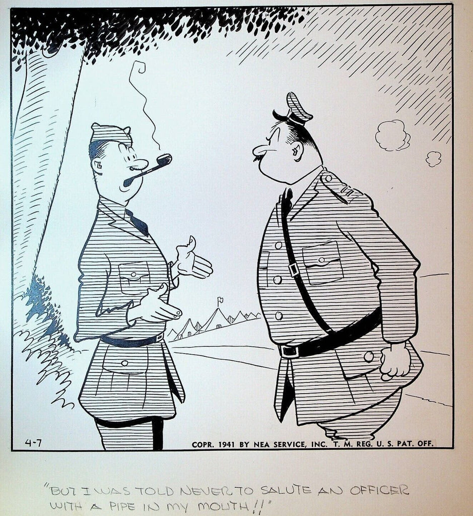 Ralph Hershberger Original Art April 7 1941 Military Gag Salute Officer Pipe