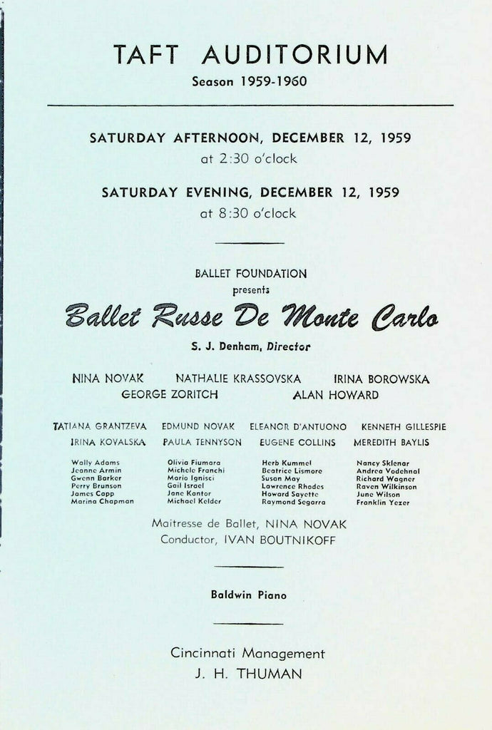 Ballet Russe de Monte Carlo December 12 1959 Program Nina Novak George Zoritch
