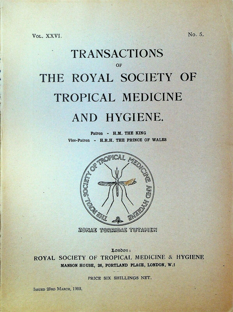 Royal Society of Tropical Medicine & Hygiene March 1933 Yellow Fever Malaria