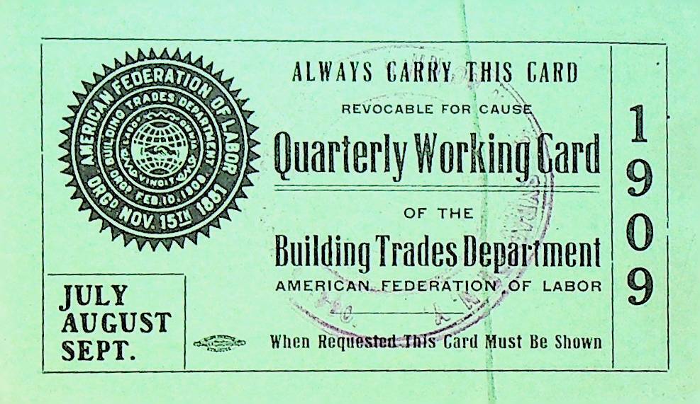 AFL Building Trades Syracuse NY Quarterly Working Card 1909 Painters Union 31