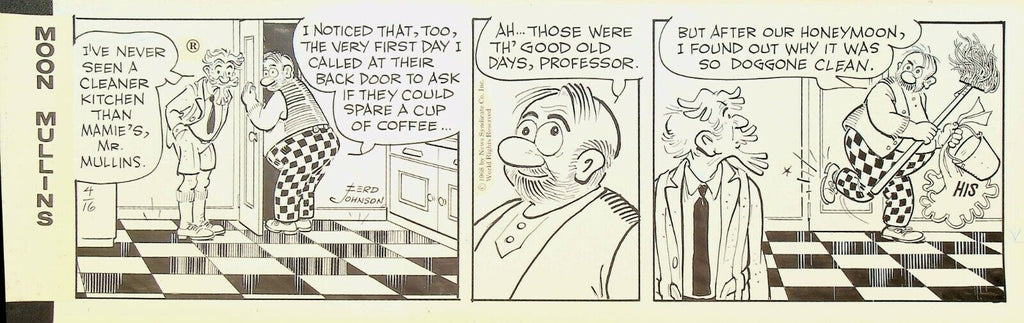 Moon Mullins Ferd Johnson Original Comic Strip Art April 16 1968
