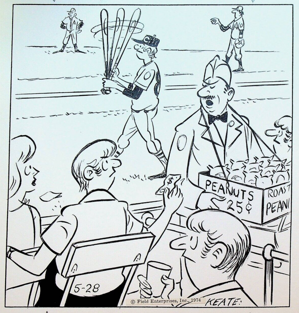 Jeff Keate Time Out Comic Strip Original Art Baseball May 28 1974 Peanut Vendor