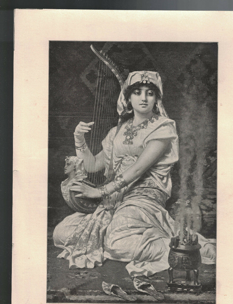 The Moslem Harpist Print Vintage Muslim Islam
