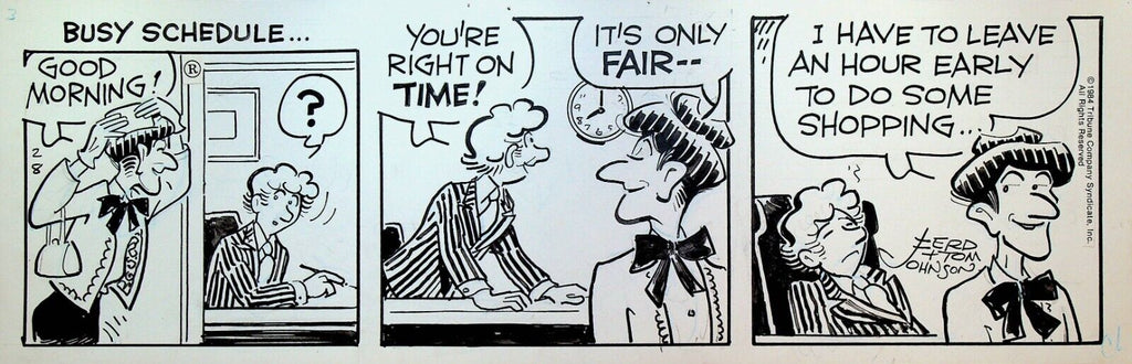 Moon Mullins Original Art Ferd & Tom Johnson February 8 1984 Leaving Work Early