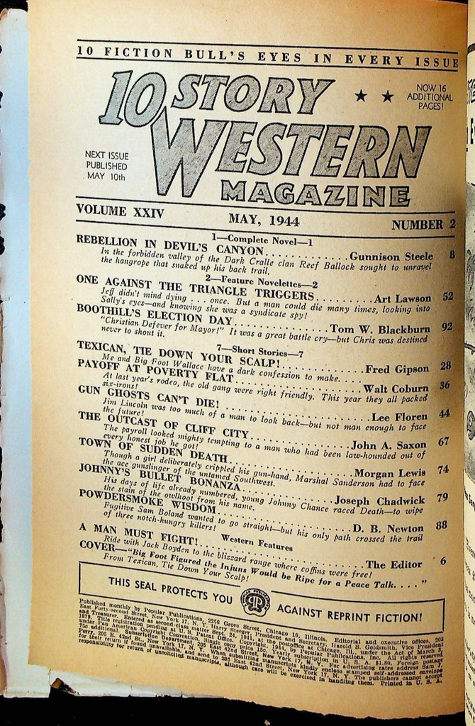 10 Story Western Magazine May 1944 Gunnison Steele Tom Blackhurn