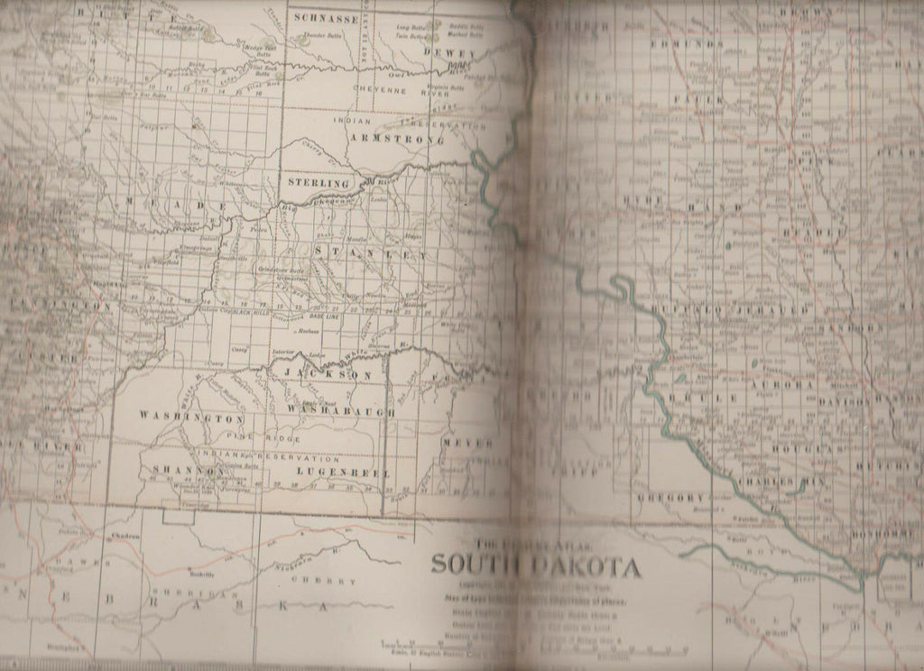 South Dakota North Dakota Century Atlas 1897 Antique Map #27 11 3/4 x 16