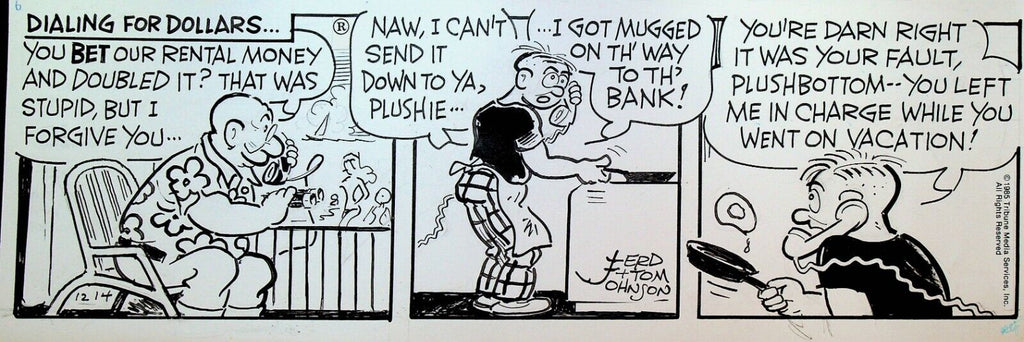 Moon Mullins Original Art Ferd & Tom Johnson December 14 1985 Frying Eggs