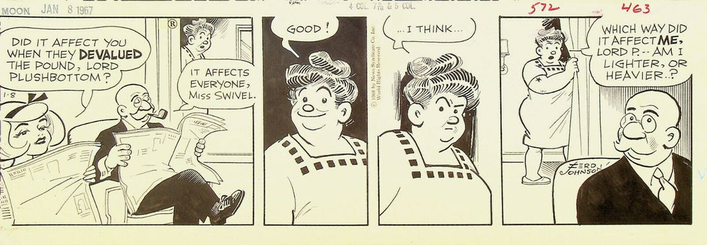 Moon Mullins Ferd Johnson Original Comic Strip Art January 8 1968