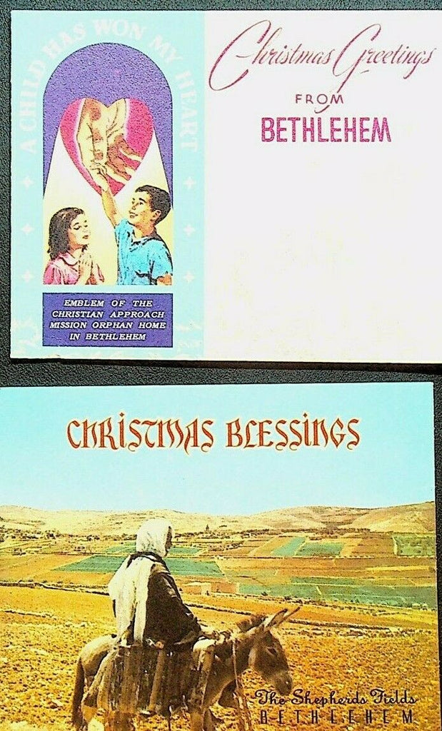Christmas Greetings from Bethlehem 1970s Lot of 2 Cards Soil Flowers