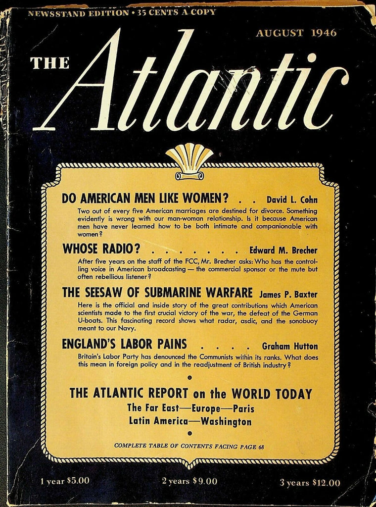 Atlantic Magazine August 1946 Jean-Paul Sartre United Nations Leo Tolstoy