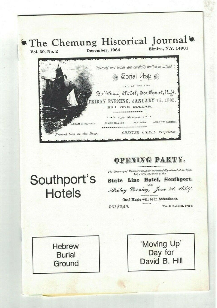 Chemung Historical Journal December 1984 Hebrew Burial Ground Southport Hotels