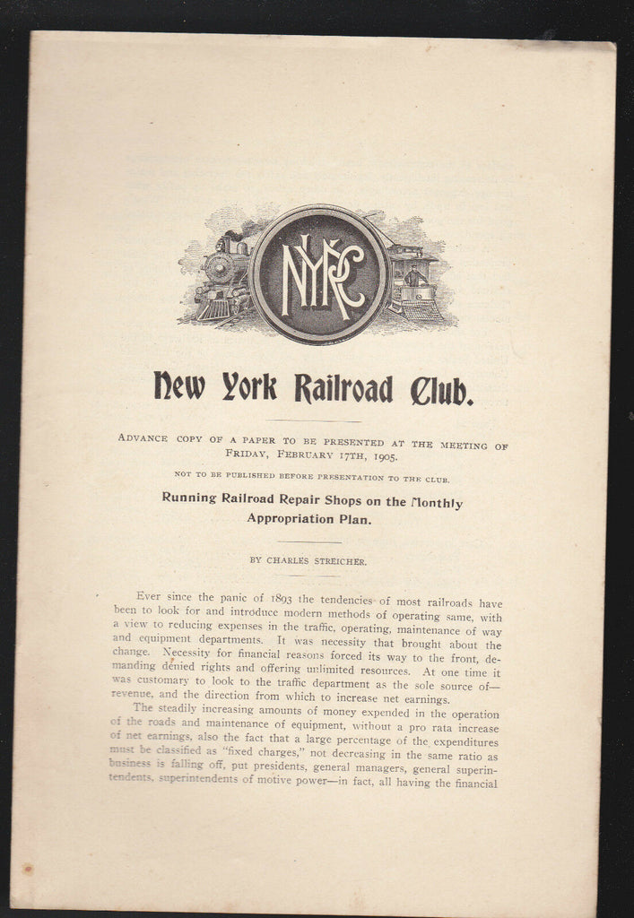 New York Railroad Club Running Railroad Repair Shops on Appropriation Plan 1905