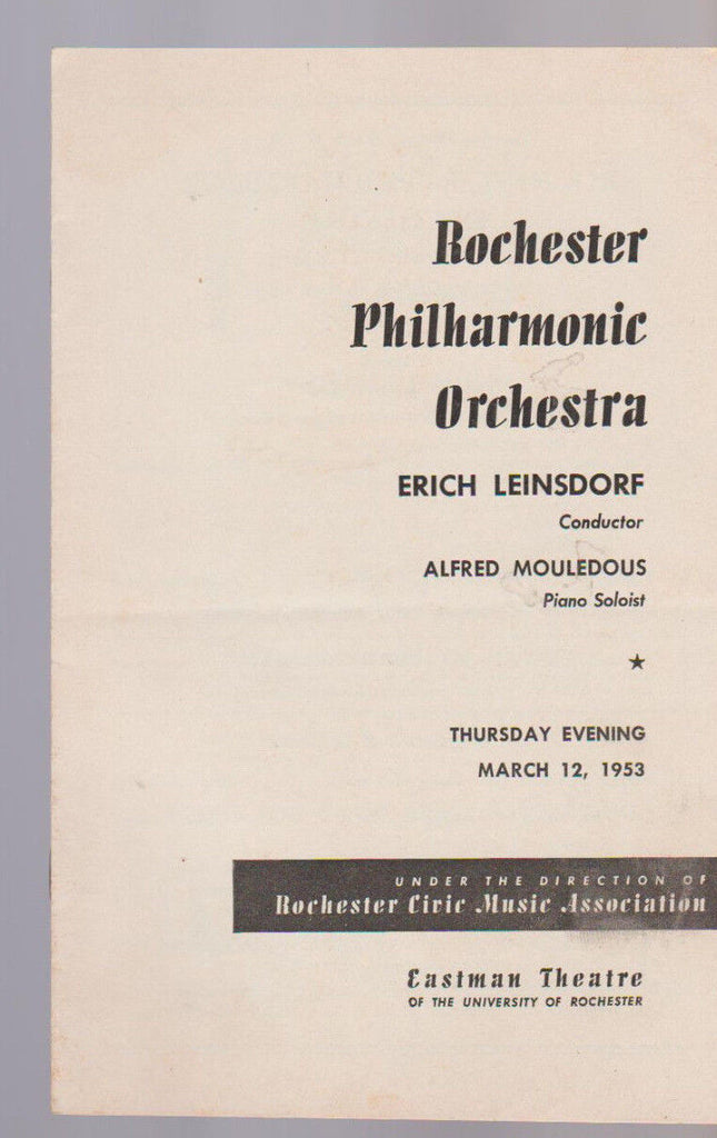 Rochester Philharmonic Orchestra Alfred Mouledous March 12 1953