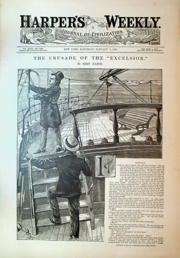 Harper's Weekly January 8 1887  Bret Harte Philadelphia Temple Theatre Fire
