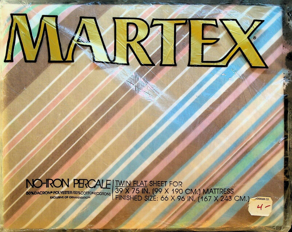 Martex No Iron Percale Twin Flat Sheet Pizzazz Style NOS Sealed