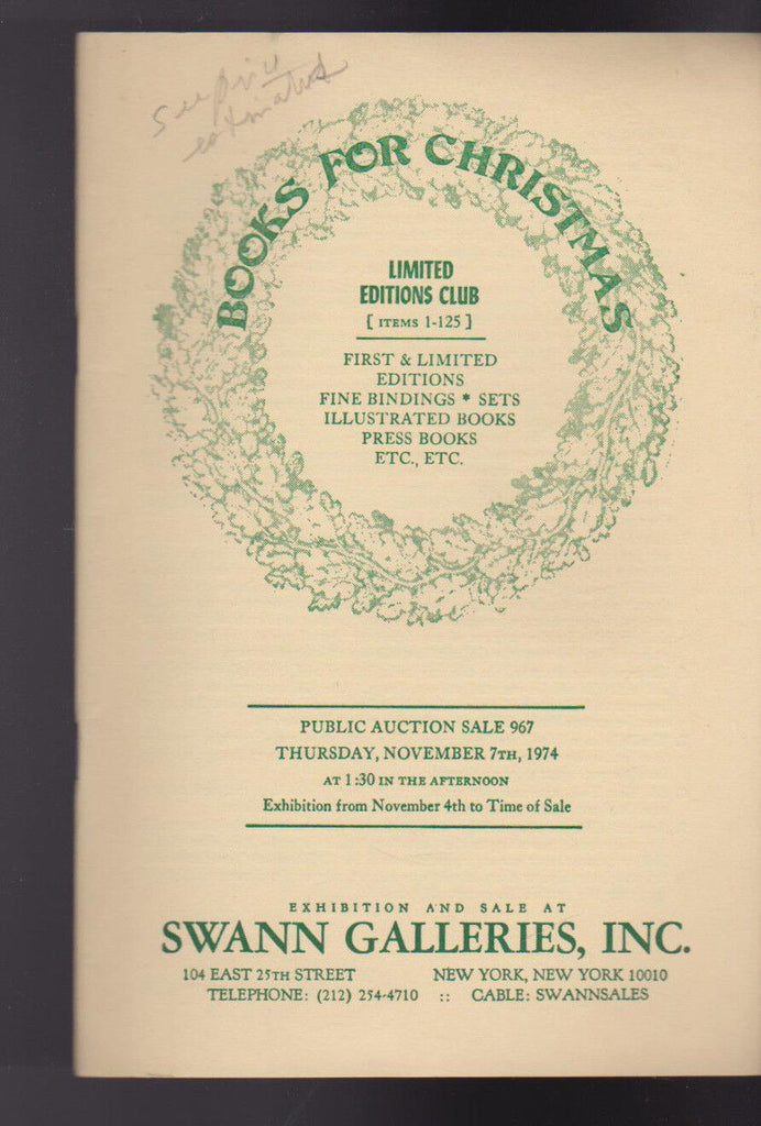 Swann Galleries Auction Catalog Books for Christmas 1974