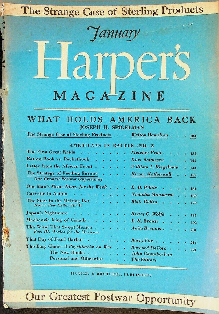 Harper's Magazine January 1943 WWII Pearl Harbor Japan Sterling Products