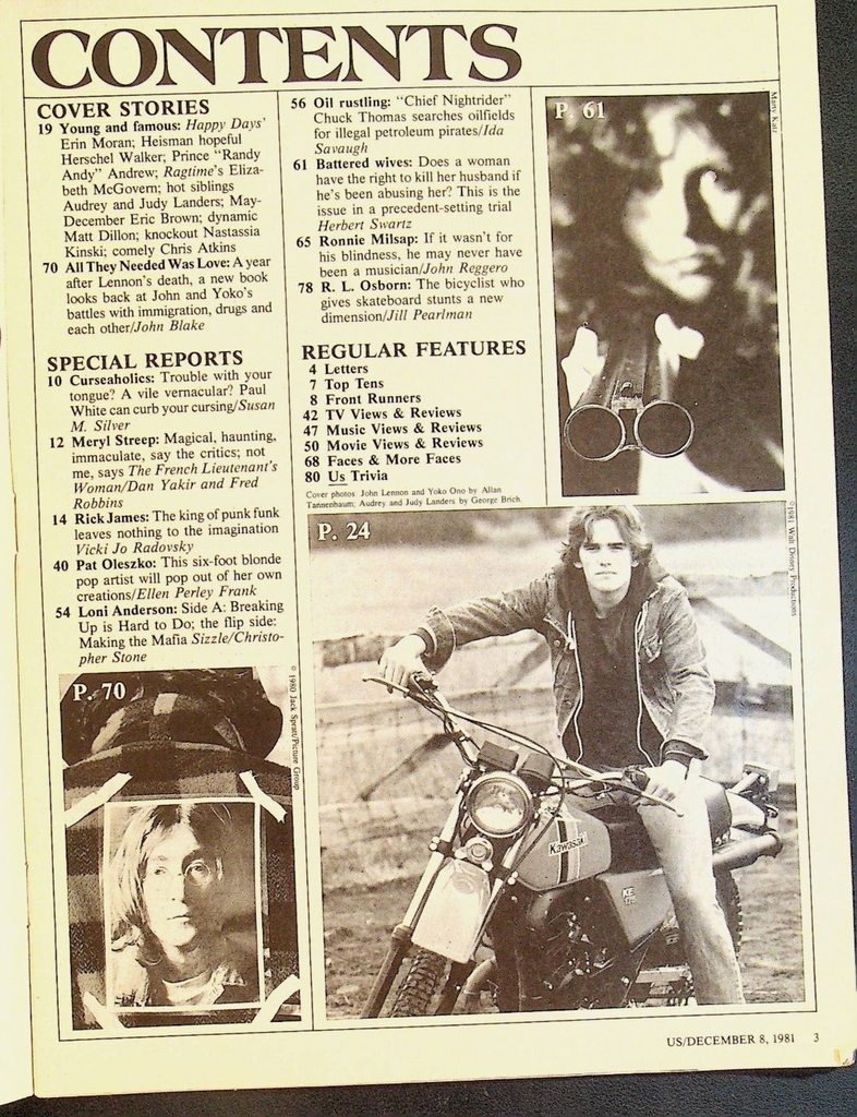Us Magazine December 8 1981 John Lennon Yoko Ono Prince Andrew Rick James