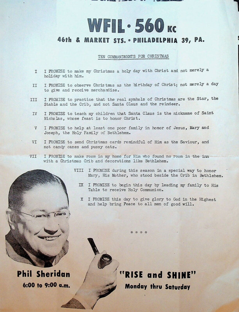 WFIL 560 Philadelphia Radio Phil Sheridan Rise Shine 1950s Christmas Commandment