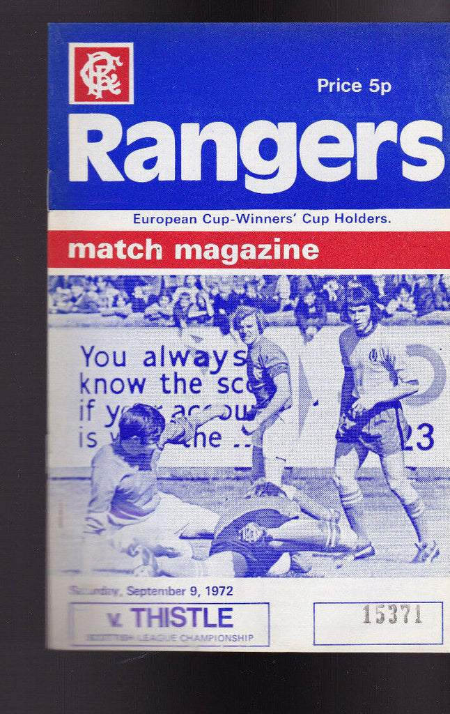 Rangers Light Blue Match Magazine v Thistle Programme September 9 1972
