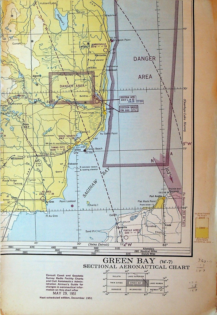 Green Bay Wisconsin Sectional Aeronautical Chart W-7 1951