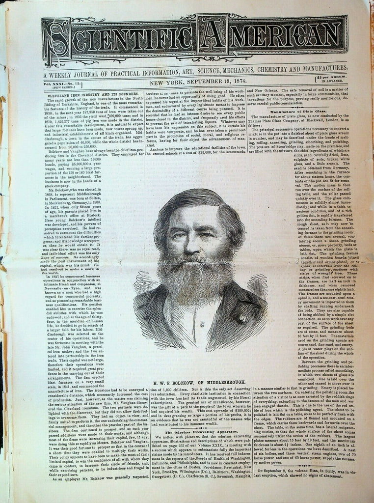 Scientific American September 19 1874 Hawaii HWF Bolckow Cleveland Iron