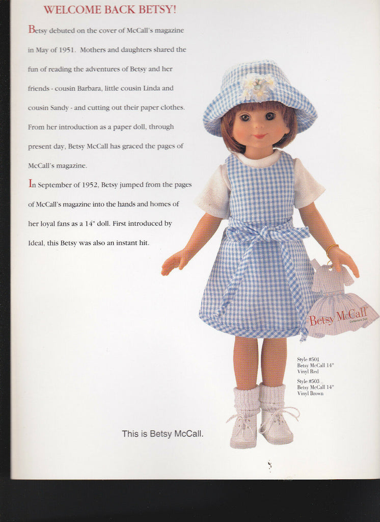 Betsy McCall Collector Doll brochure (Robert Donner Doll Co) 1997