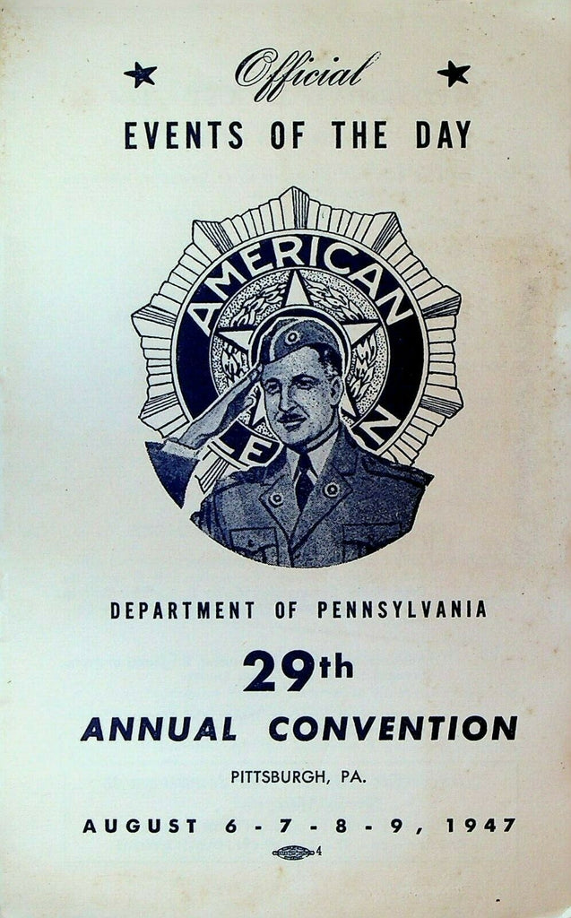 American Legion Convention Pennsylvania Official Events of the Day August 1947