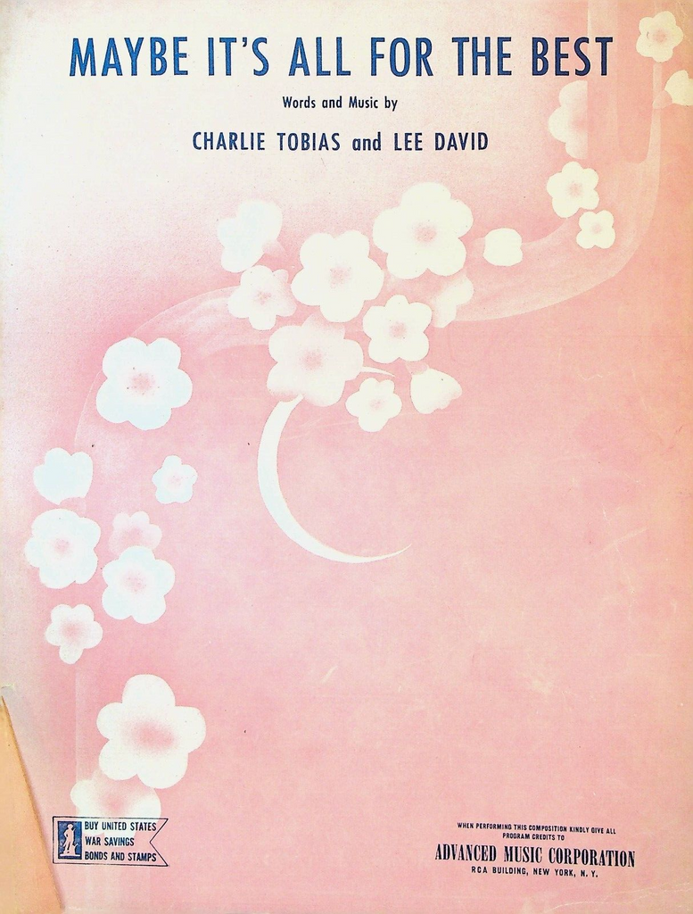 Maybe It's All for the Best Sheet Music 1945 Charlie Tobias Lee David