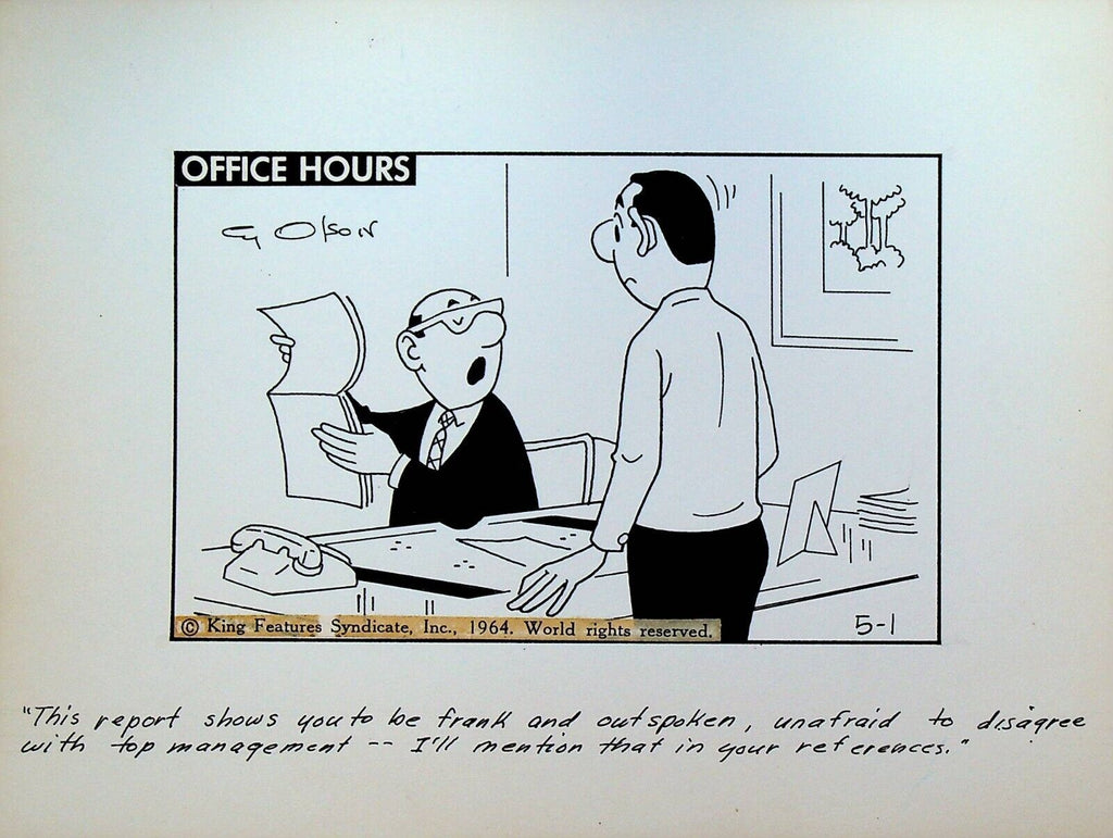 Office Hours by Cy Olson Original Comic Strip Art May 1 1964 Performance Review