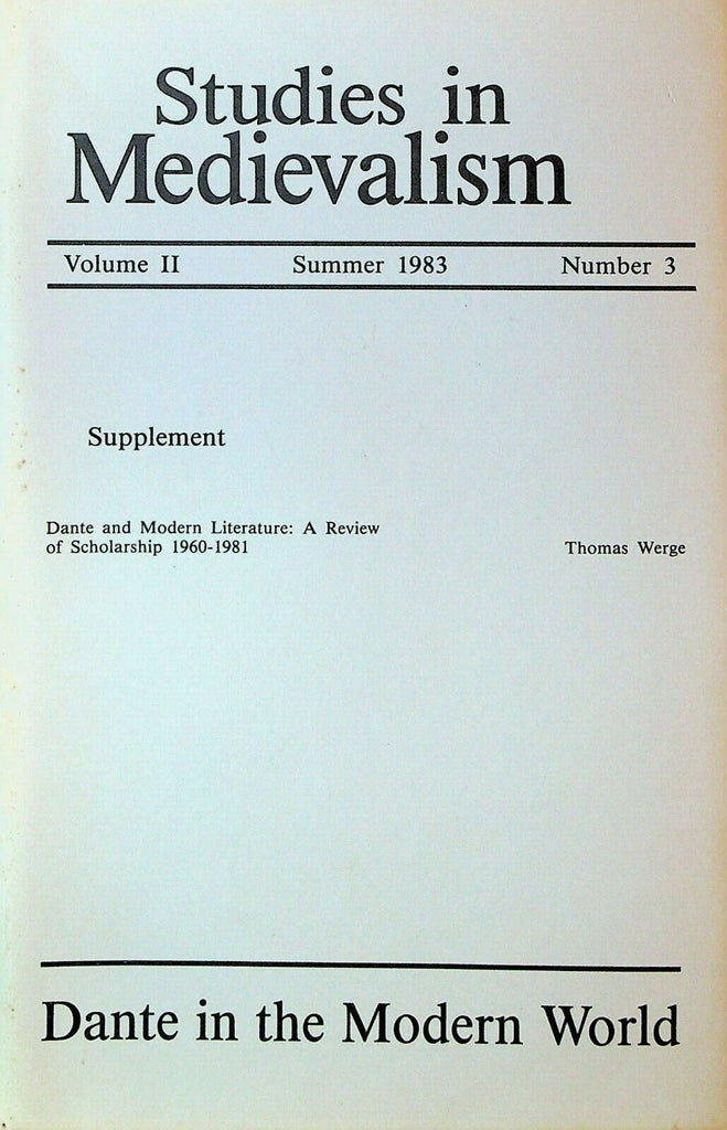 Studies in Medievalism Magazine Summer 1983 Supplement Dante in the Modern World