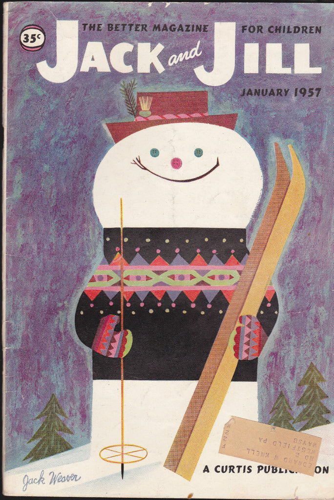 Jack and Jill Magazine Snowman Skiing Cover January 1957 Complete