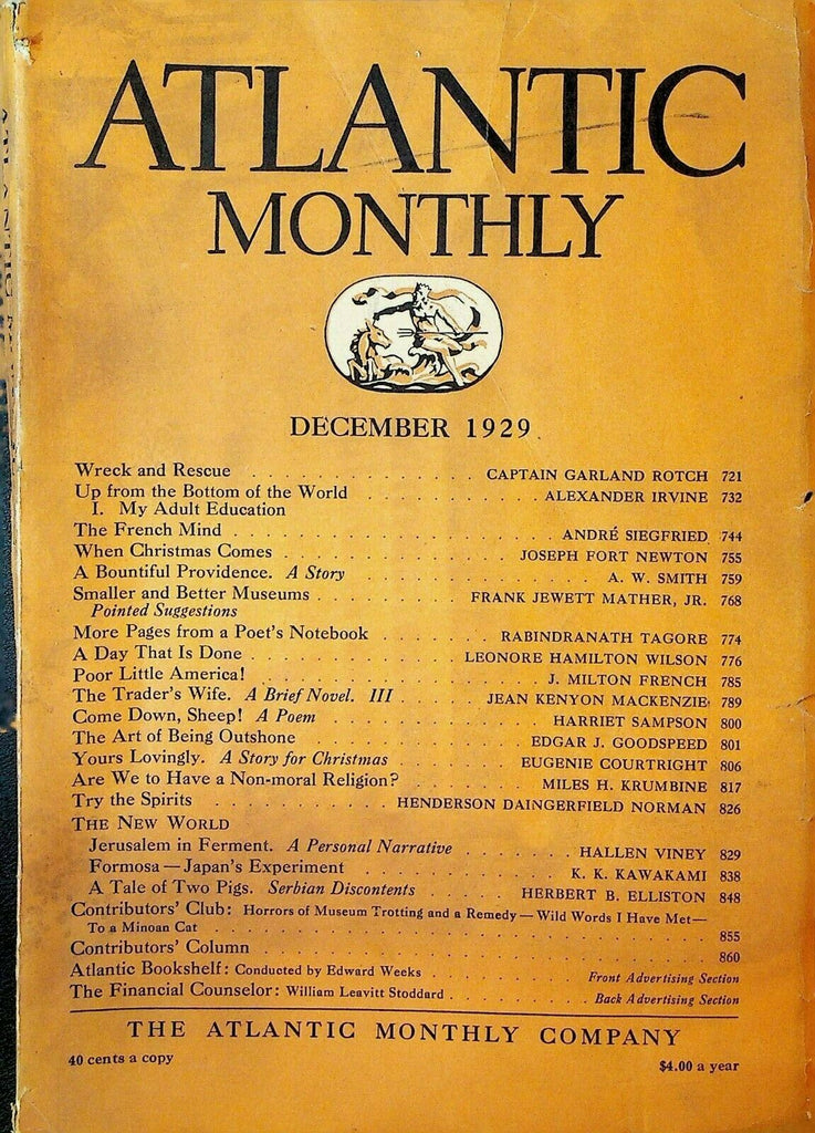 Atlantic Monthly Magazine December 1929 Edgar Goodspeed Hellen Viney