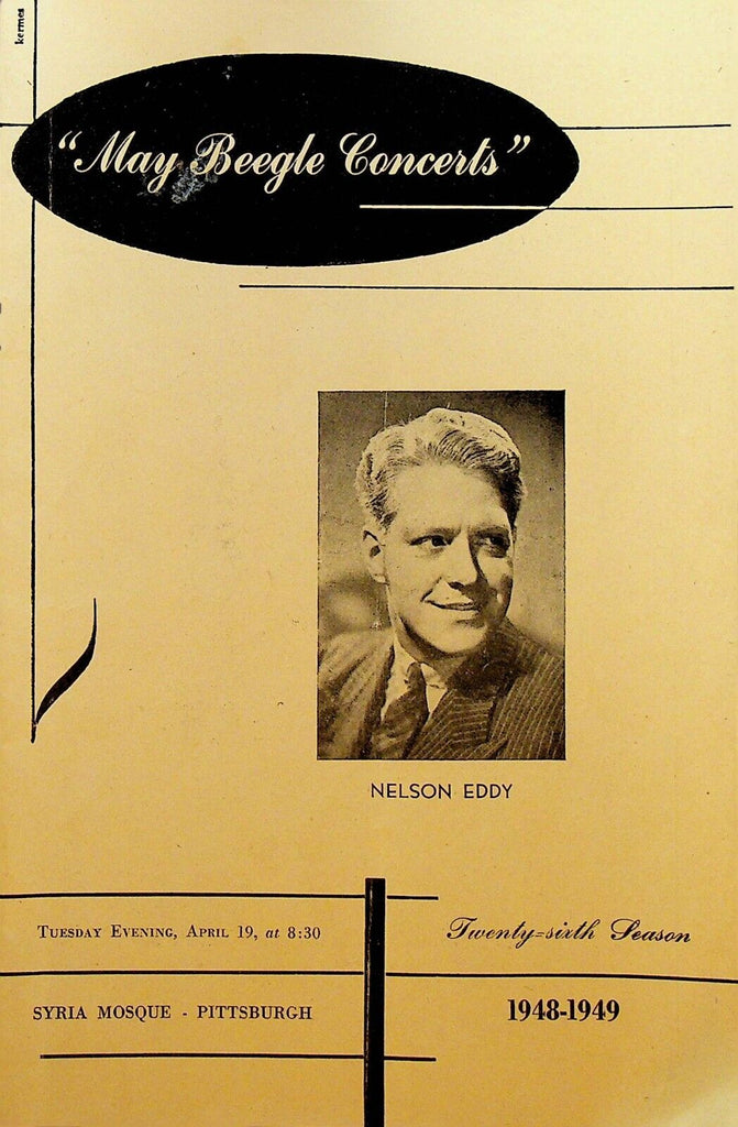 May Beegle Concert Program Nelson Eddy April 19 1949 Pittsburgh