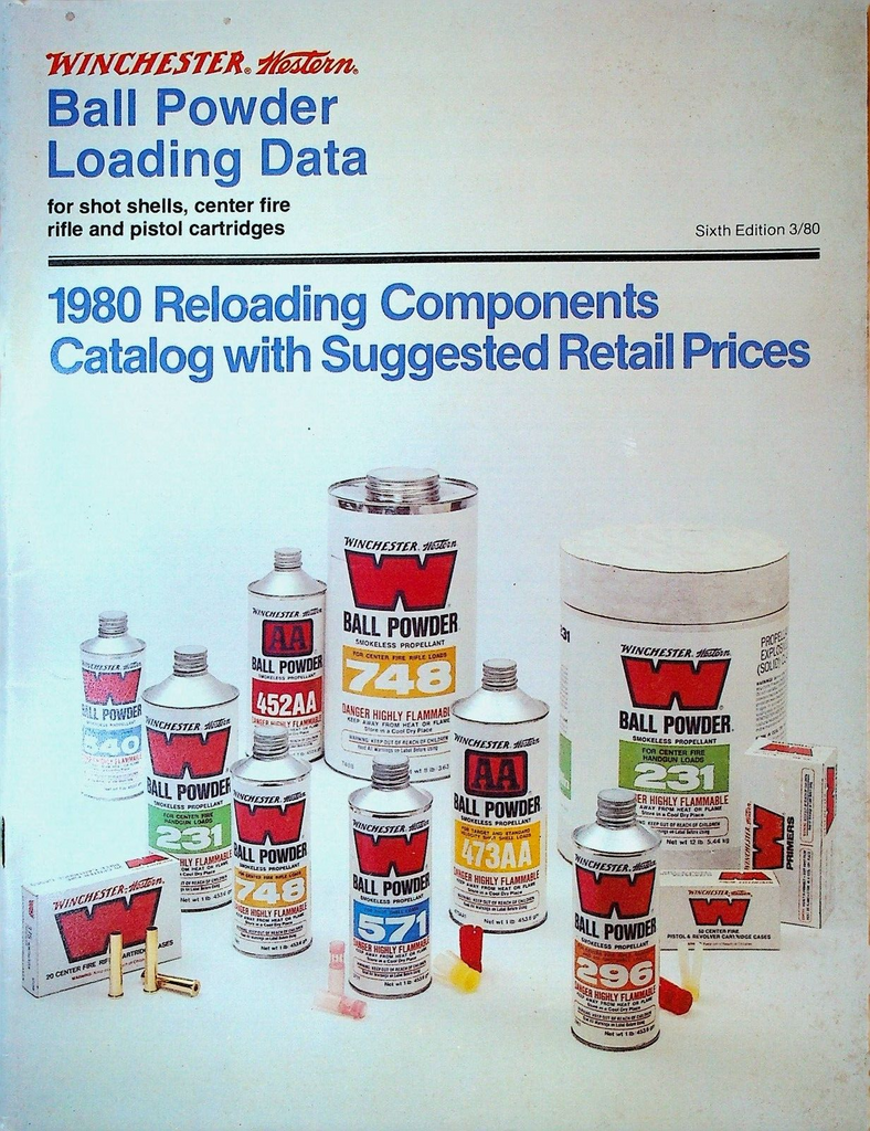 Winchester Western Ball Powder Loading Data Reloading Components Catalog 1980