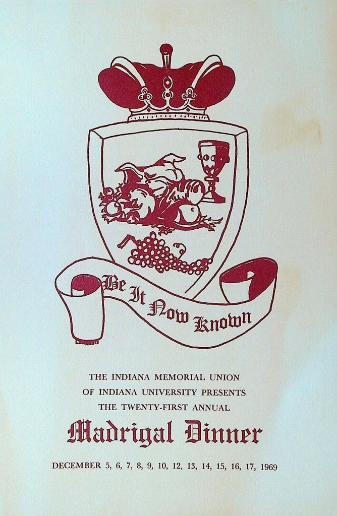 Madrigal Dinner Program Indiana University Memorial Union 1969