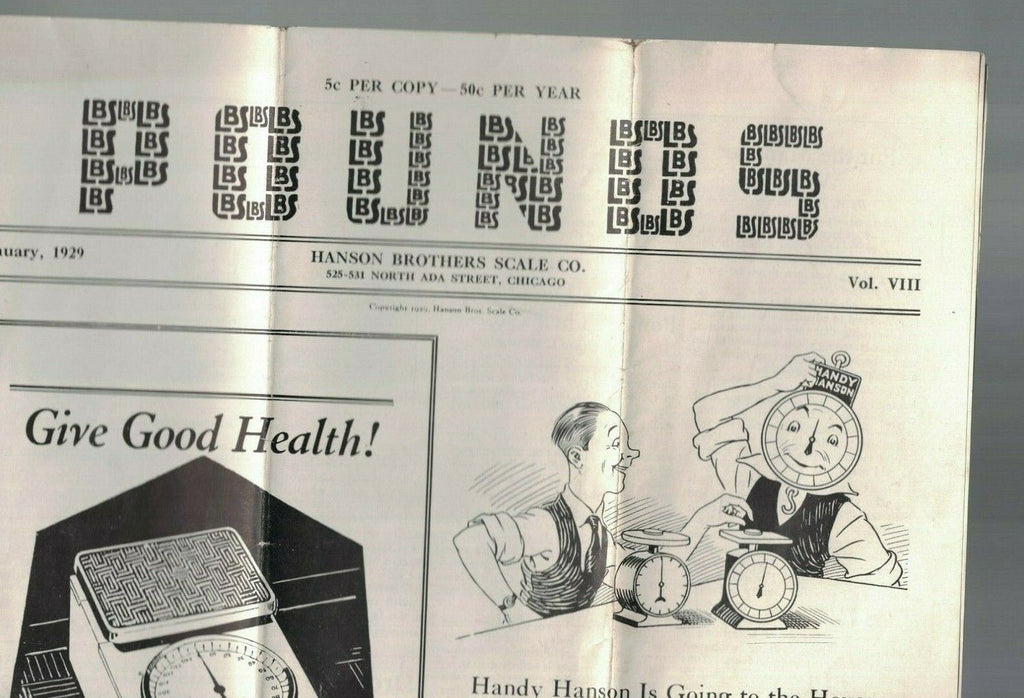 Hanson Brothers Scale Co January 1929 Pounds Ad Paper Chicago