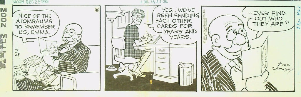 Moon Mullins Ferd Johnson Original Comic Strip Art December 29 1969