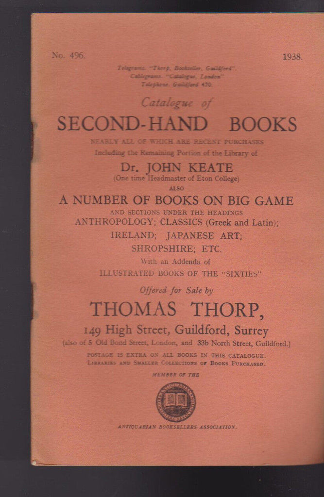 Thomas Thorp Catalog 496 1938 Second-Hand Books Dr John Keate