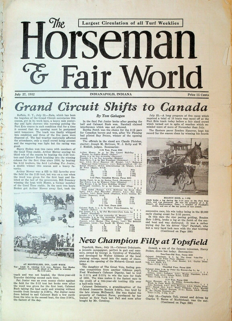 Horseman & Fair World Magazine Harness Racing July 27 1932 Grand Circuit