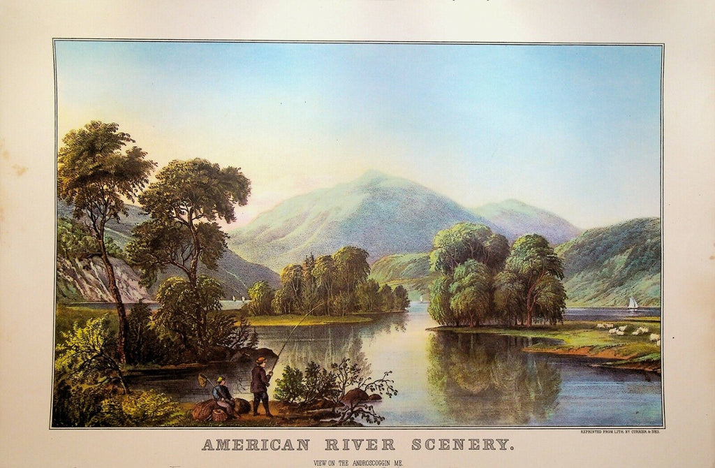 Currier & Ives Calendar Topper 1951 American River Scenery Androscoggin Me