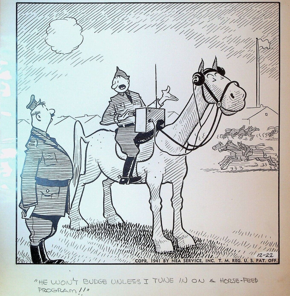 Ralph Hershberger Original Art December 22 1941 Military Gag Horse Soldier