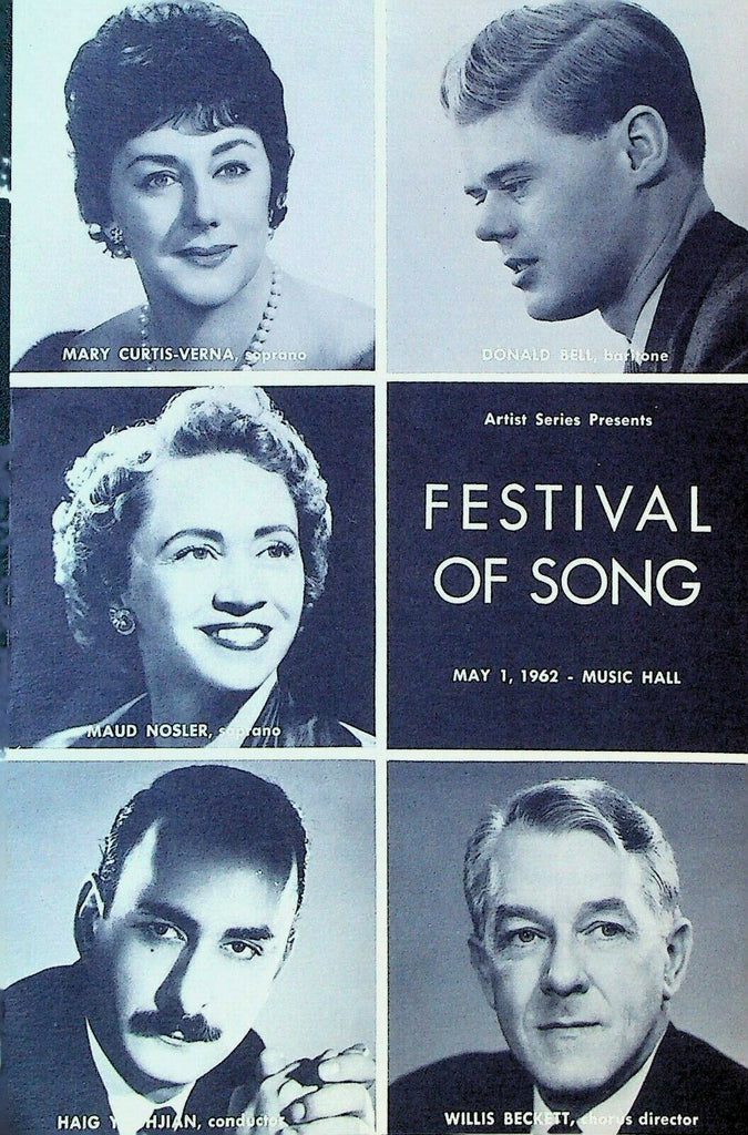 Festival of Song Program May 1 1962 Mary Curtis-Verna Maud Nosler Willis Beckett
