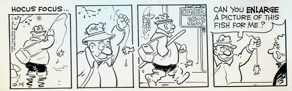 Moon Mullins Original Comic Strip Art Ferd & Tom Johnson October 14 1987 Fishing
