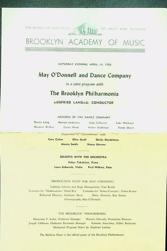 May O'Donnell & Dance Company Brooklyn Philharmonia Program April 14 1956 NY