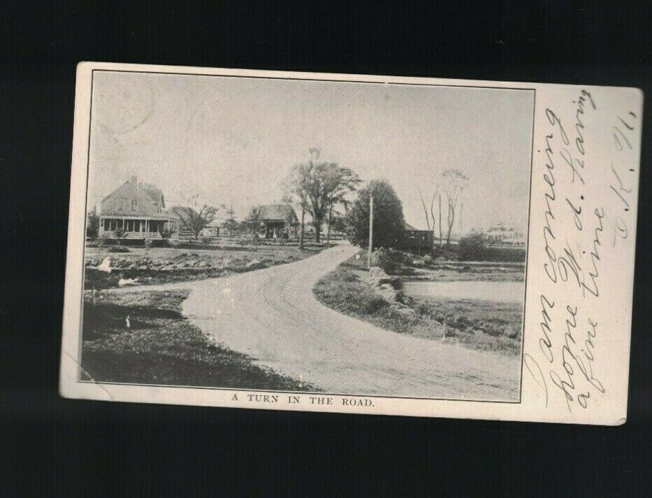 A Turn in the Road Postcard Undivided Back 1907 Fancy Bullseye Cancel