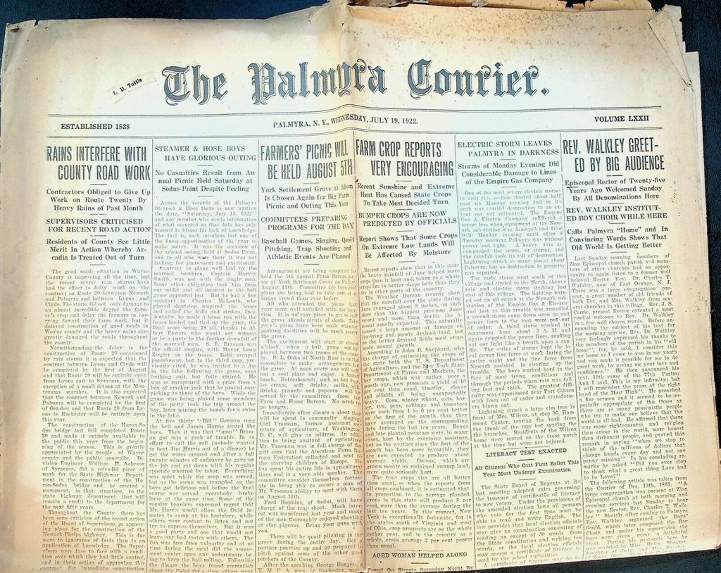 Palmyra Courier July 19 1922 Atlantis Irish Free State Herr Fokker