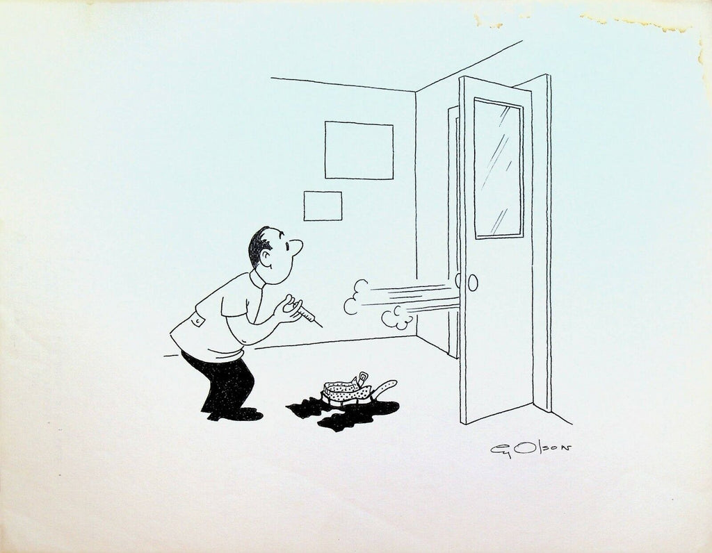 Doctor's Office Shot Man Running 1960s Cy Olson Original Art