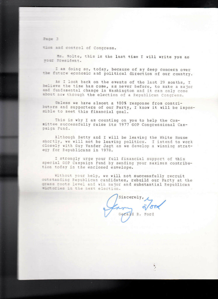 President Gerald R Ford Contributions Letter and Photos 1977 – Papergoy
